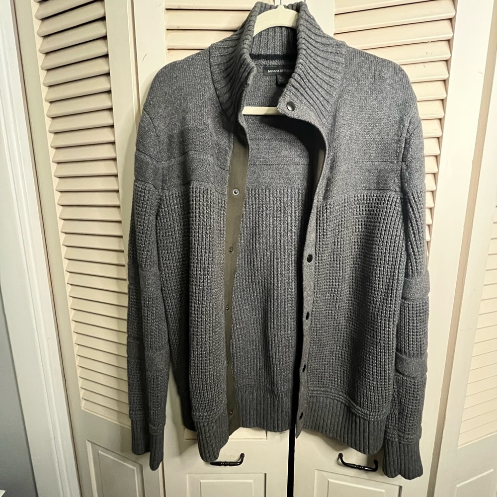 Banana Republic Sweater Mens Medium Gray Knit Mock Neck Wool